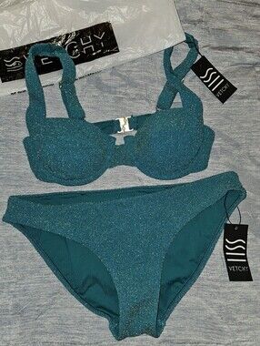 VETCHY Laguna Bikini Set Emerald Green W/ Gold Lurex  NWT SMALL